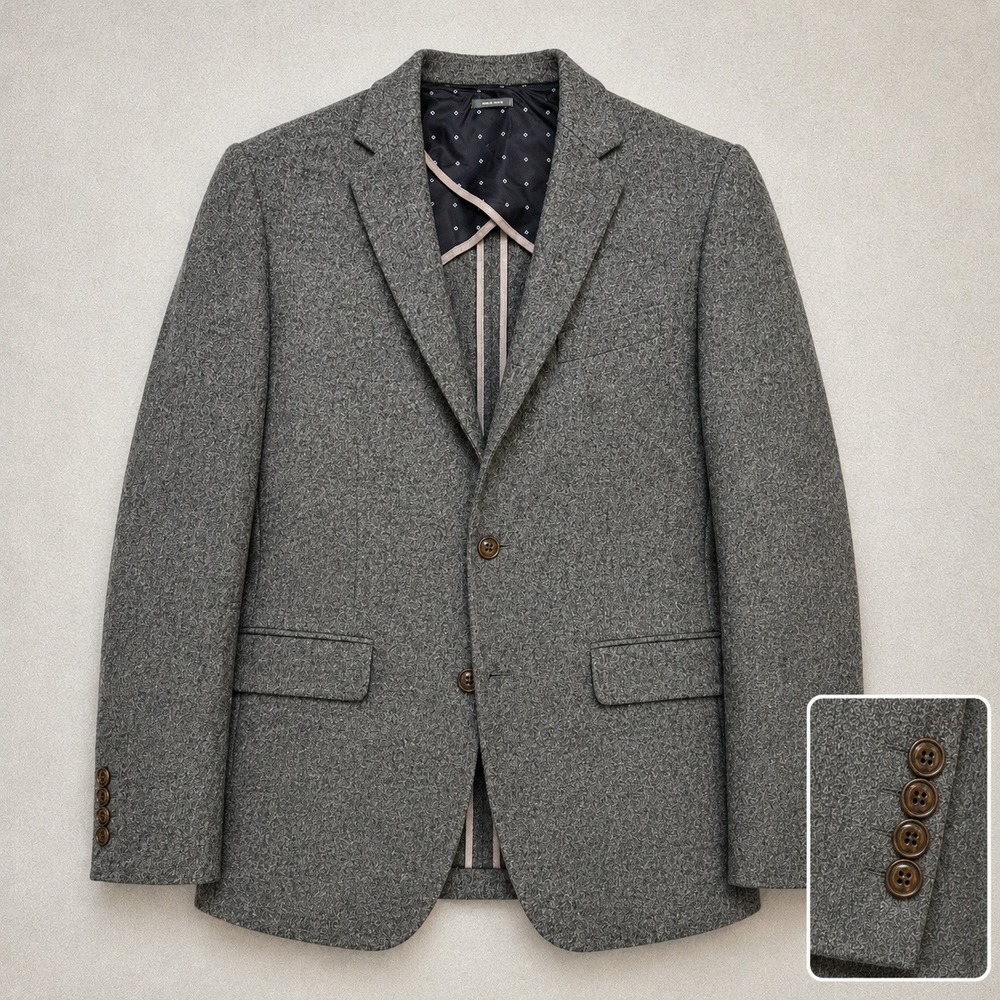 BONOBOS Moon 100% Wool Blazer 38R Gray Herringbone Tweed Sport Coat Slim Fit